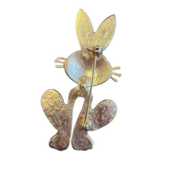 Vintage Gold-Tone Bunny Brooch With Black Enamel & Rhinestone Accents - Picture 2 of 3
